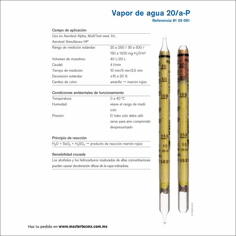 Tubos Drager Vapor de agua 20/a-p