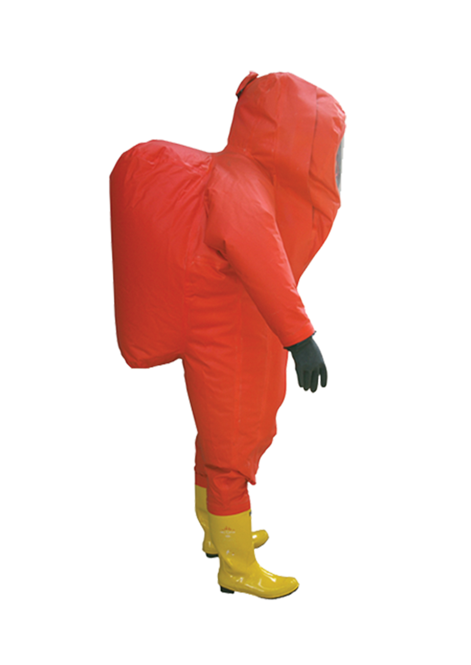 Traje encapsulado Nivel A vista trasera con tanque SCBA, Sköld Safety