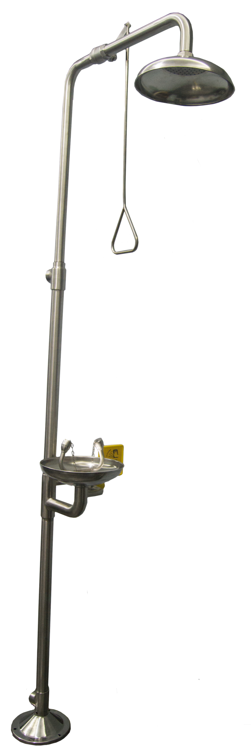 Regadera de pedestal con lavaojos de acero inoxidable, vista completa, Sköld Safety