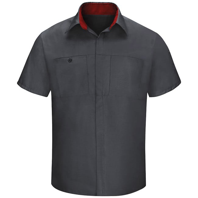Camisa de taller de alto rendimiento con tecnología OilBlok color Charcoal Fireball Red Mesh - Red Kap | Mastertec