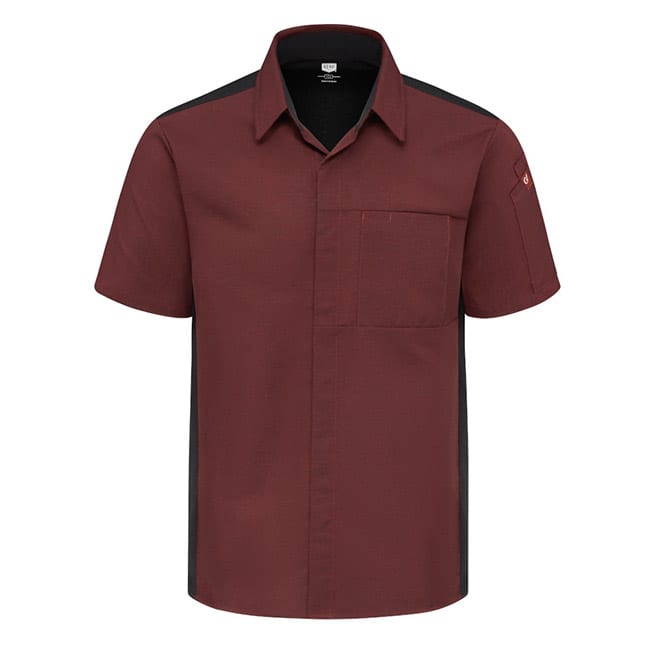 Camisa para cocinero Pro AirFlow y OliBlok para Hombre color Merlot Black - Red Kap | Mastertec